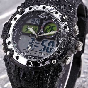 Moda Alarm Analog Dive Watch Esporte Masculina OHSEN - Preto