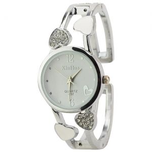 Graciosa strass Coração Round Dial Bracelet Watch de quartzo
