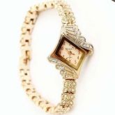 Rei Garota Brilhante Rosa Vestido Bracelet Watch Golden Diam