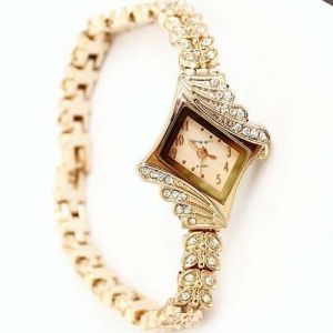 Rei Garota Brilhante Rosa Vestido Bracelet Watch Golden Diam